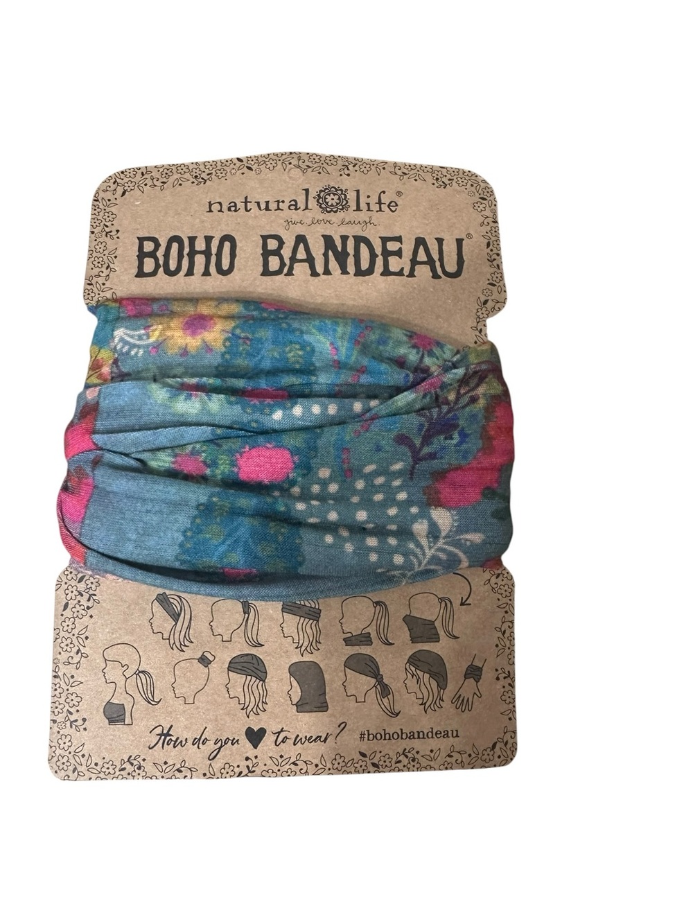 NATURAL LIFE Teal Floral Boho Bandeau Headband with Pink & Yellow 210